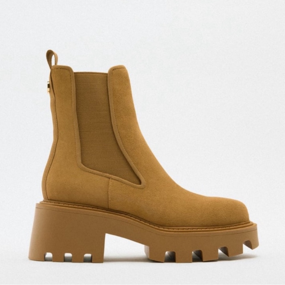 Zara tan suede lug boot